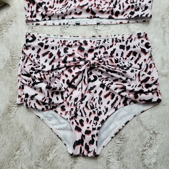 Grace Karin Pink Cheetah Leopard High Rise One Shoulder Bikini Swimsuit NWT Sz M - Picture 3 of 13